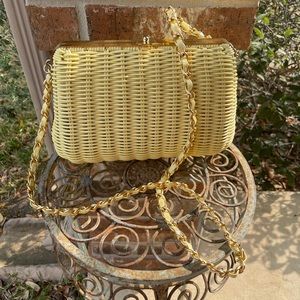 🌸 Vintage Magid Yellow wicker Shoulder purse